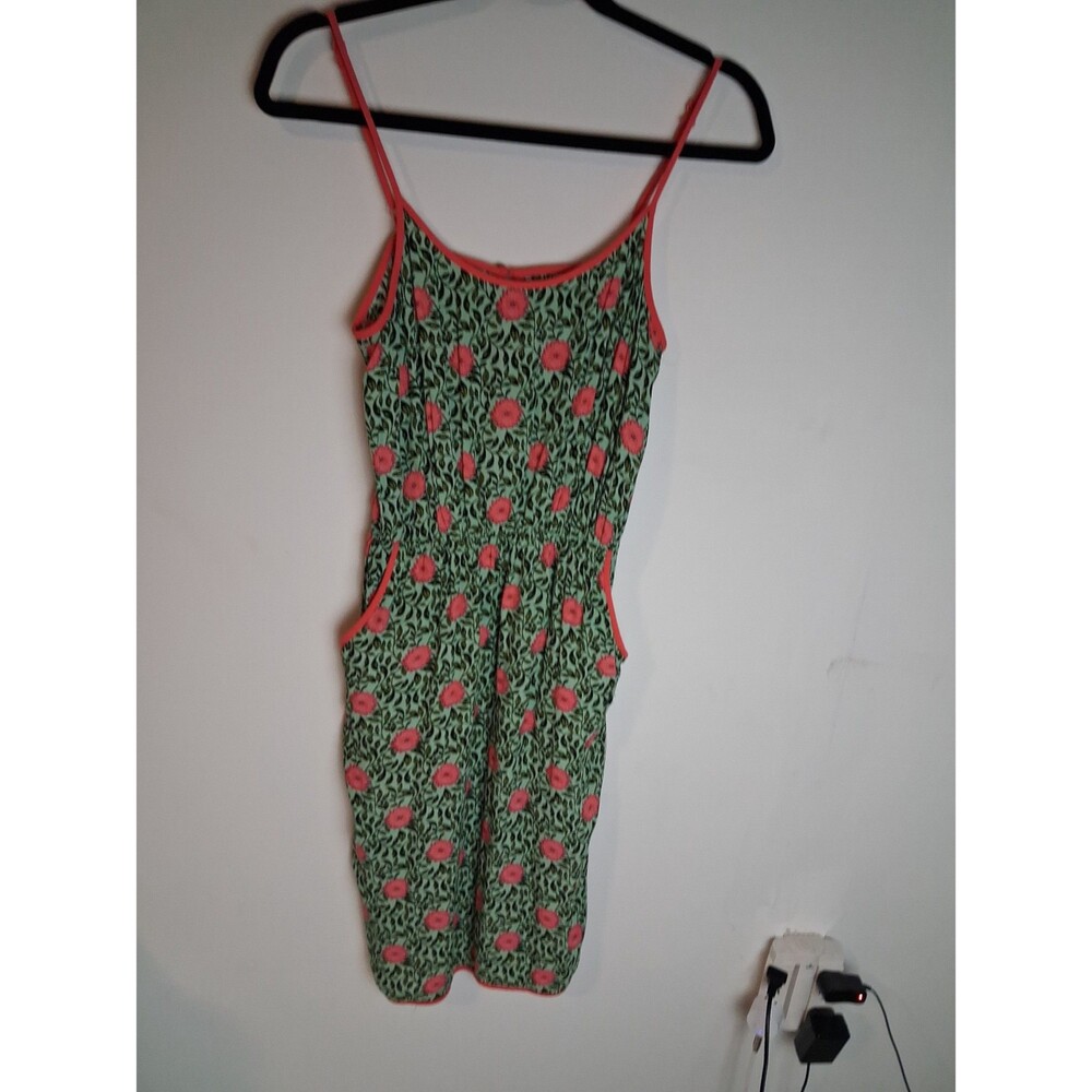 21 brand summer dress grn & coral trinity a ND flowers shoulder straps adjustabl